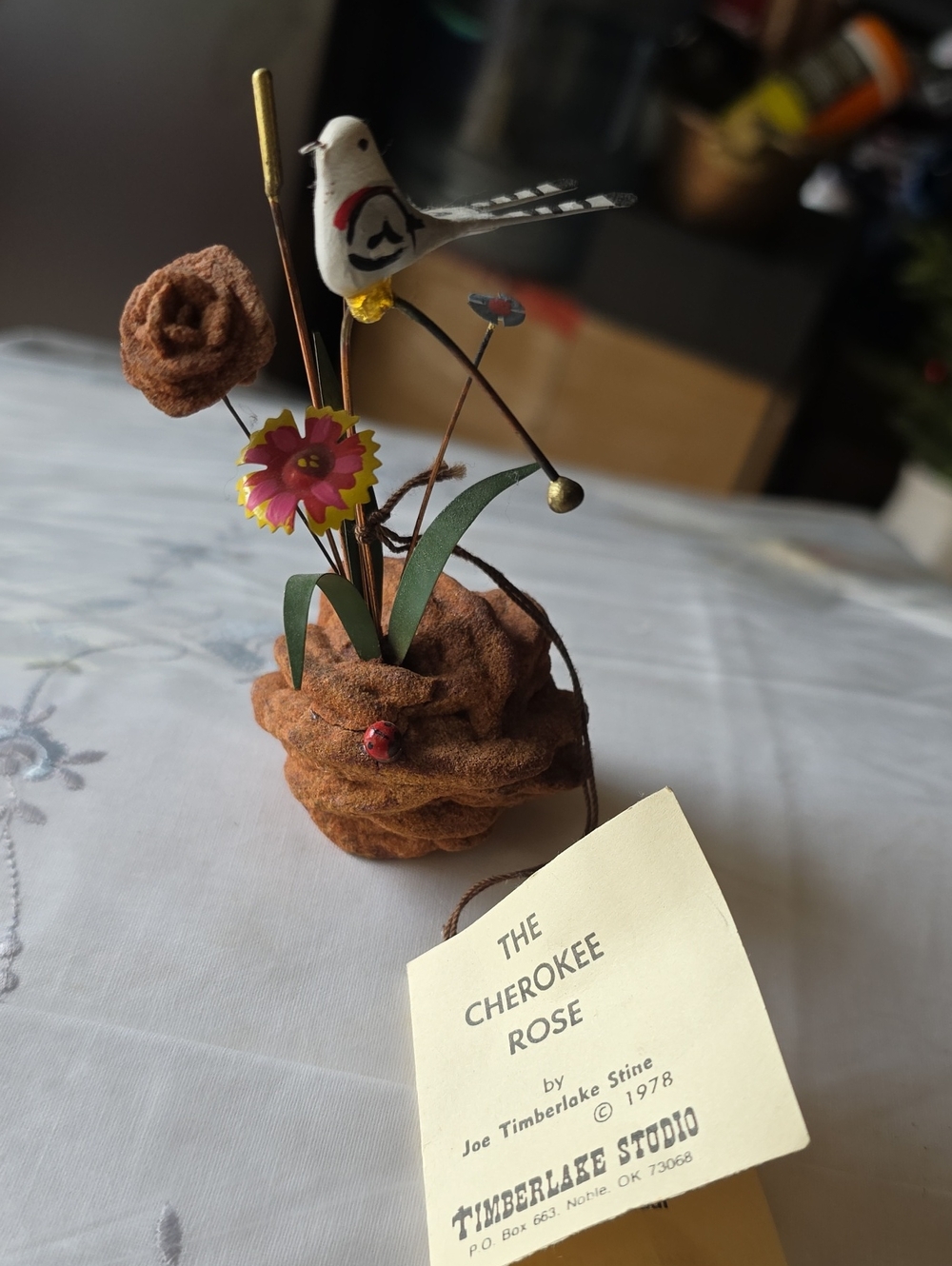 The Cherokee Rose Vintage Sculpture Floral Accent with Bird Oklahoma 1978